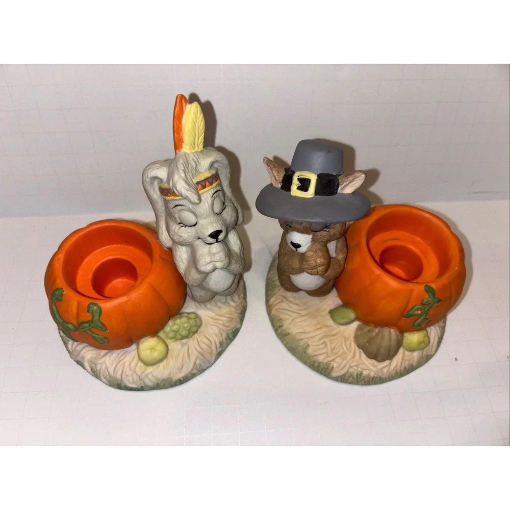 Vintage 1991 House Of Lloyd Peaceful Critter Pilgrims Votive Candle Holders